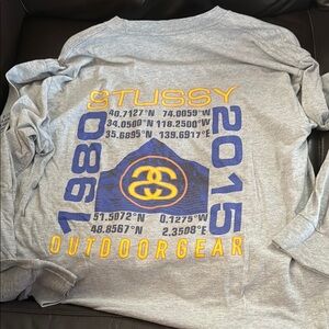 Stussy Gray Long Sleeve with Blue and Yellow Outdoor Graphics